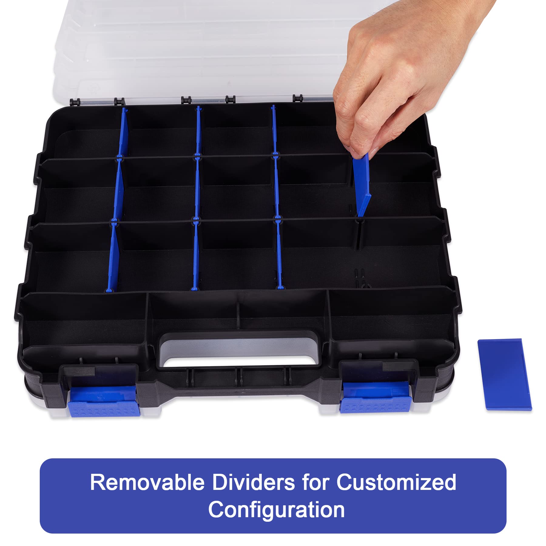 Durable 34-Compartment Plastic Hardware Organizer Box with Removable Dividers - Double-Sided Small Parts Storage for Nuts, Bolts, Screws & Nails - Perfect for Workshop, Garage & DIY Projects (Blue)