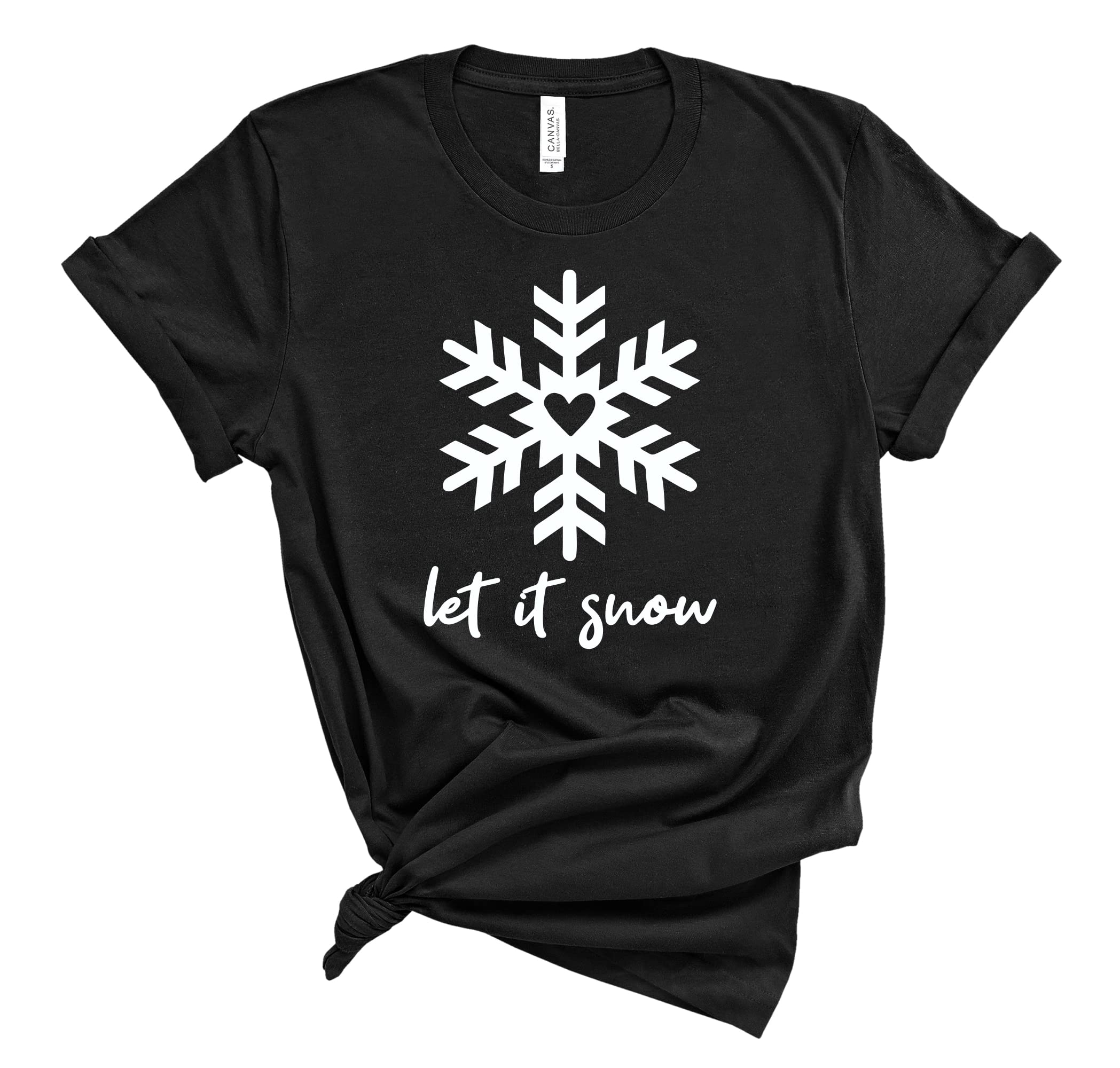 Let It Snow Christmas T-Shirt for Women - Festive Snowflake Design Holiday Shirt - Cute Xmas Gift with Inspirational Quotes & Ink Art - Perfect for Holiday Parties, Family Gatherings & Winter Festivities