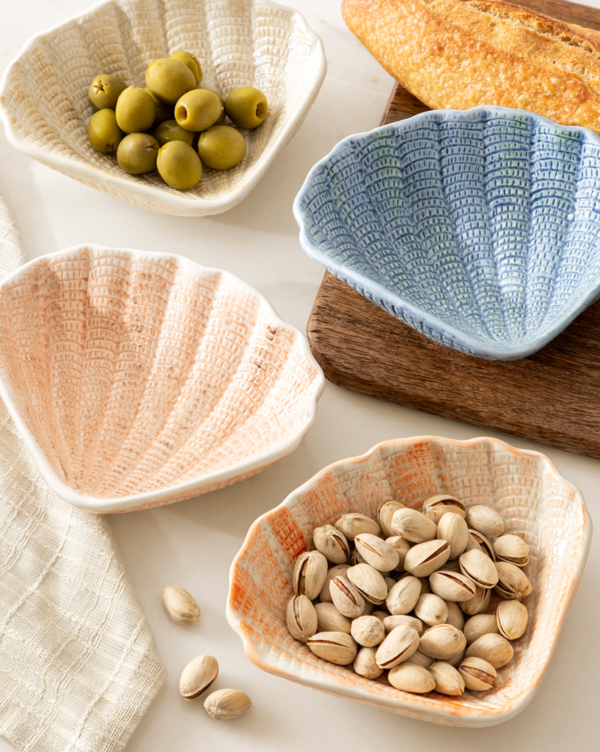Aurelie Shell Shaped Bowls Set of 4 - Elegant Ceramic Serving Bowls for Soup, Salad, Pasta - Perfect for Dining, Entertaining & Home Decor