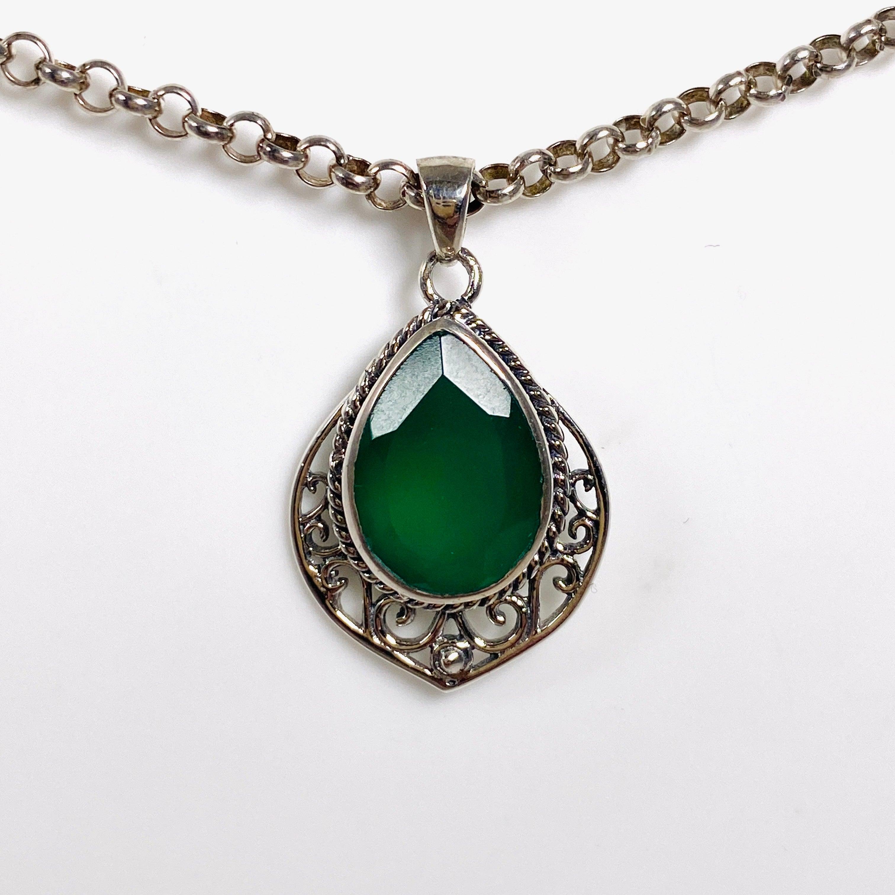 Exquisite Faceted Teardrop Pendant with Silver Filigree Design - G2176 - Perfect for Evening Wear & Special Occasions
