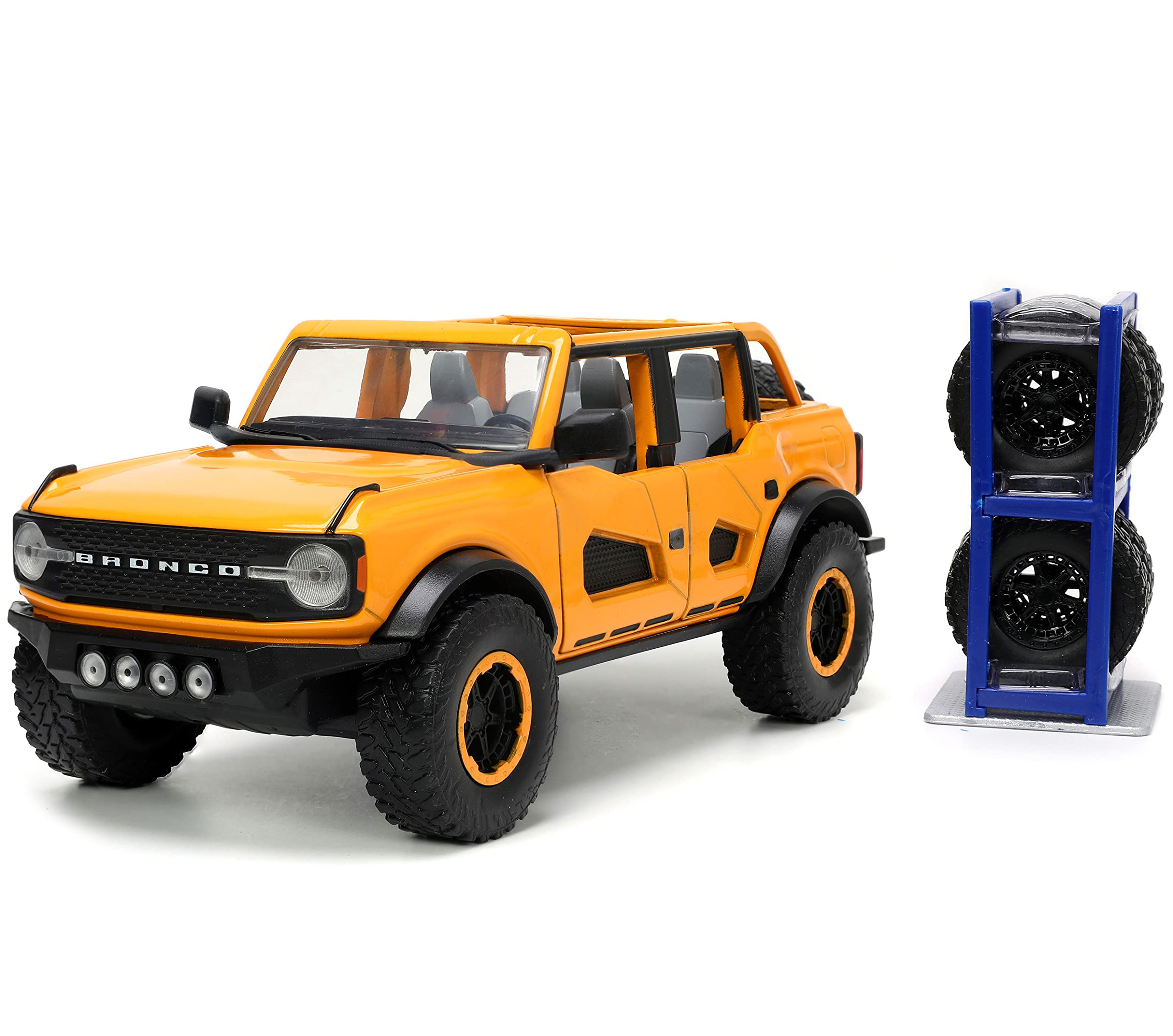 2021 Ford Bronco 1:24 Scale Die-Cast Model Car with Tire Rack - Orange Collectible Toy for Kids & Adults | Perfect for Display, Gifts, and Play Scenes