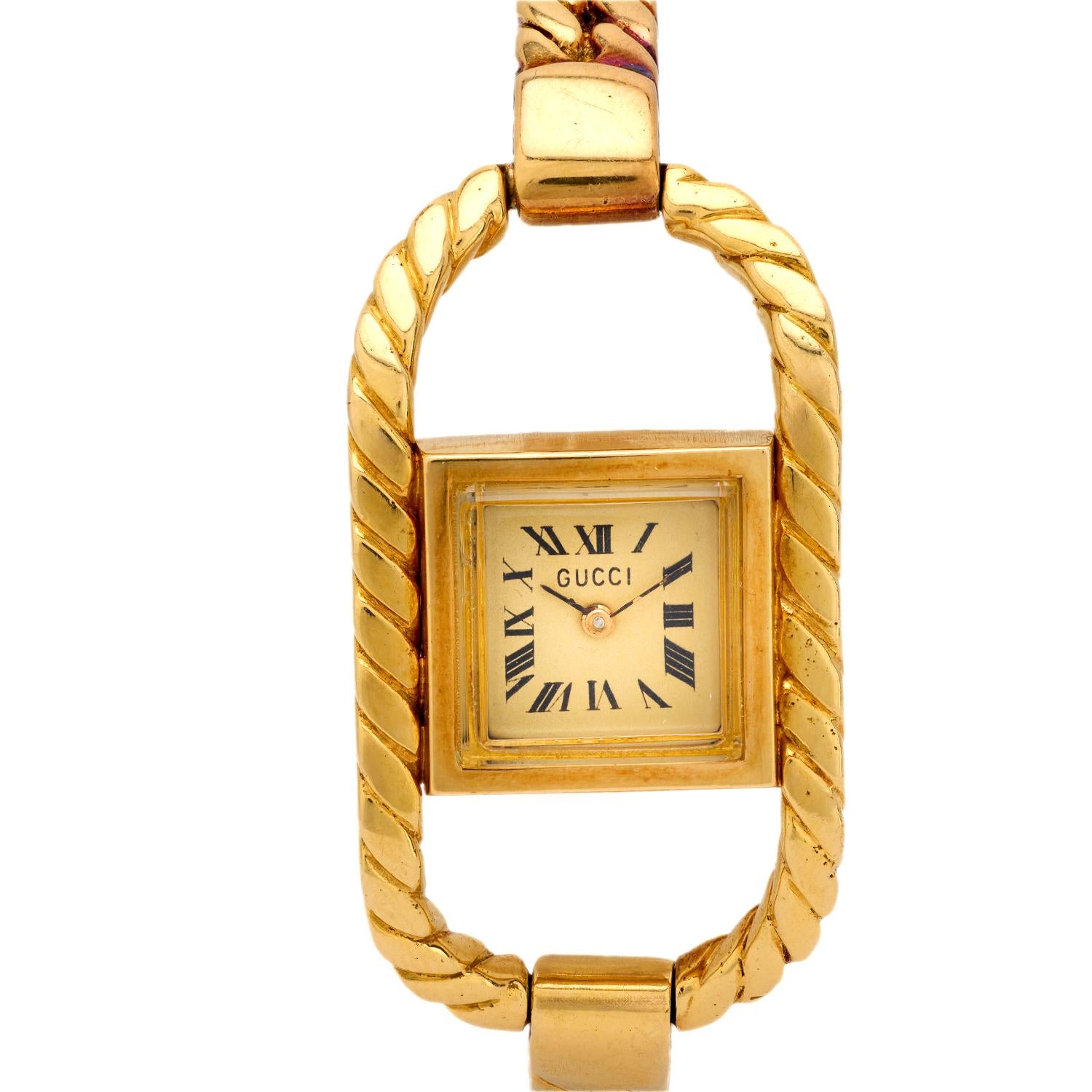 Vintage Gucci 18k Yellow Gold Twist Buckle Watch - Luxury Retro Timepiece for Men & Women | Perfect for Formal Events, Business Meetings & Special Occasions