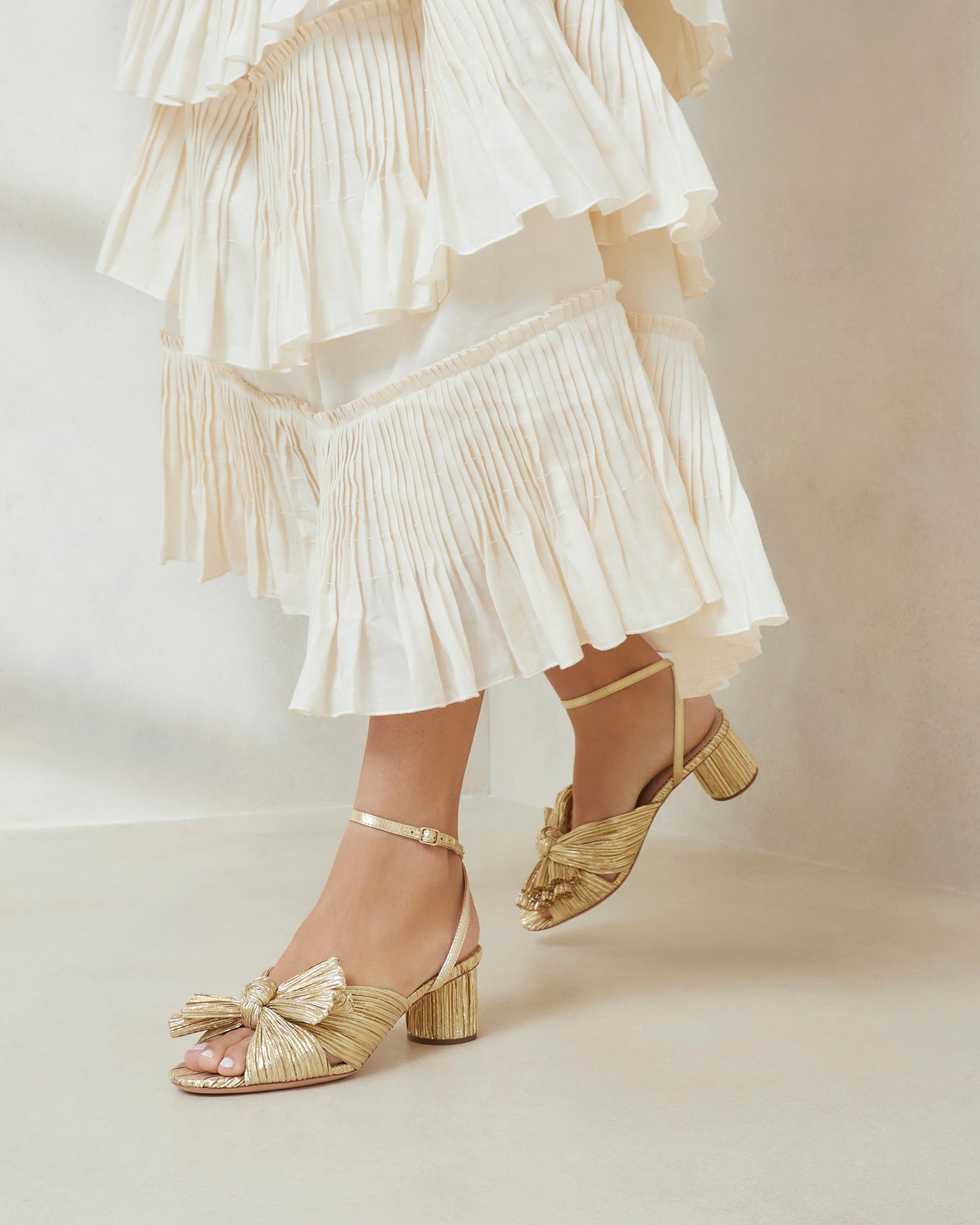 Elegant Dahlia Gold Pleated Bow Heels for Women - Stylish High Heels for Parties, Weddings & Special Occasions