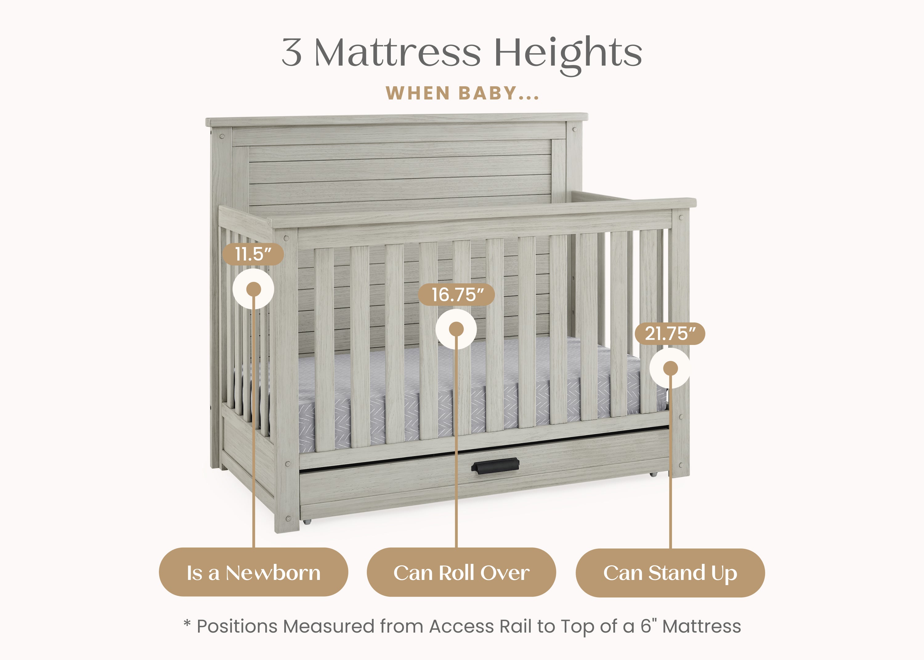 Caden 6-in-1 Convertible Baby Crib with Trundle Drawer - Nursery Furniture for Newborn to Toddler Bed | Perfect for Small Spaces & Shared Kids Rooms
