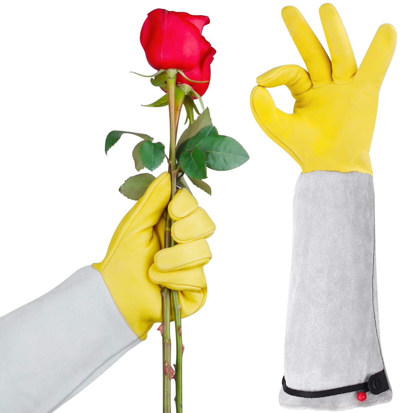 Rose Pruning Gloves - Thorn Proof Gardening Gauntlets for Men & Women | Goatskin Leather Cactus Gloves | Perfect for Rose Bushes, Cactus Care & Landscaping | Ideal Gardening Gift (Small)