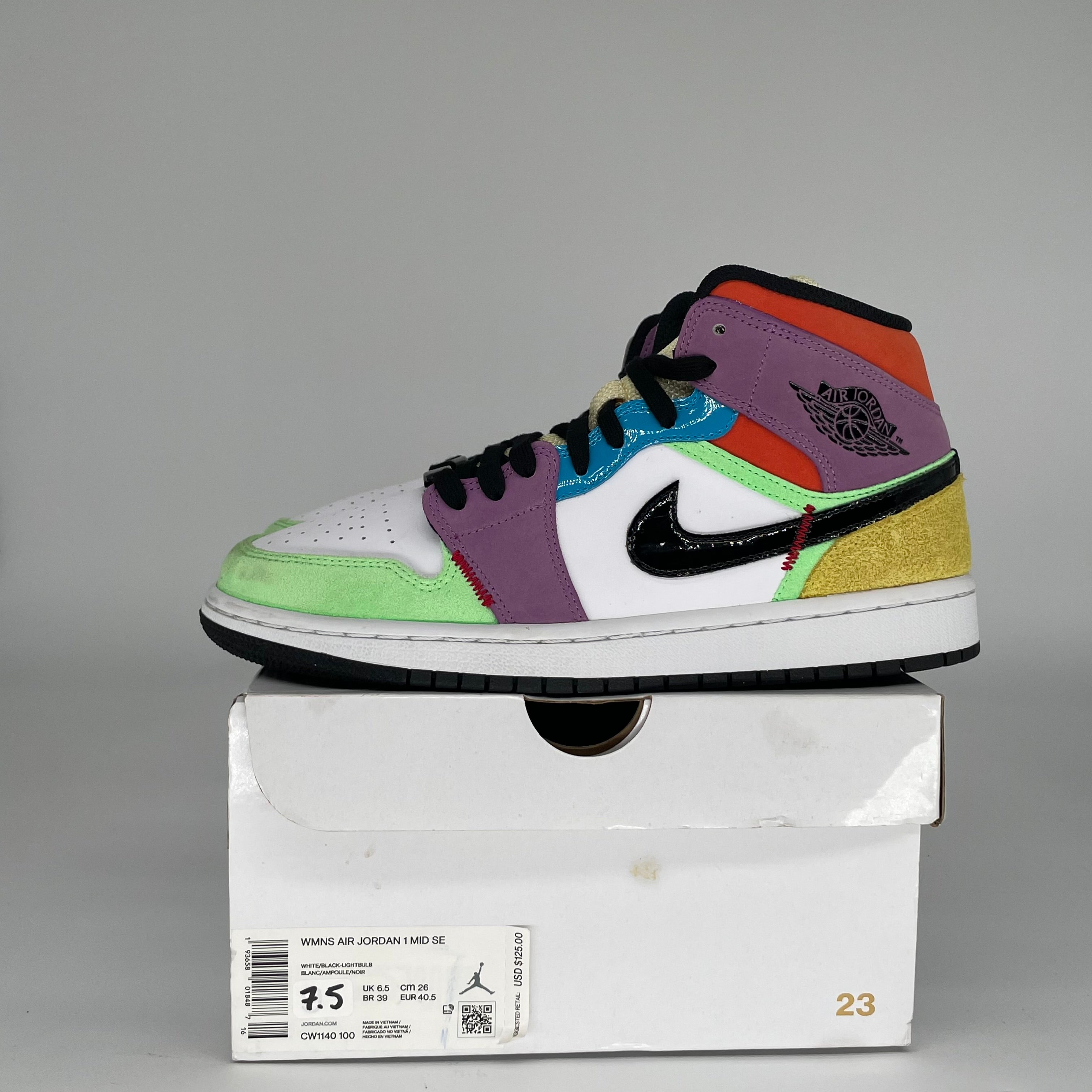 AIR JORDAN 1 MID Multi-Color Women's Sneakers - Size 7.5/9W (CW1140-100) | Basketball Shoes for Women, Casual Streetwear Fashion, Gym & Workout Shoes