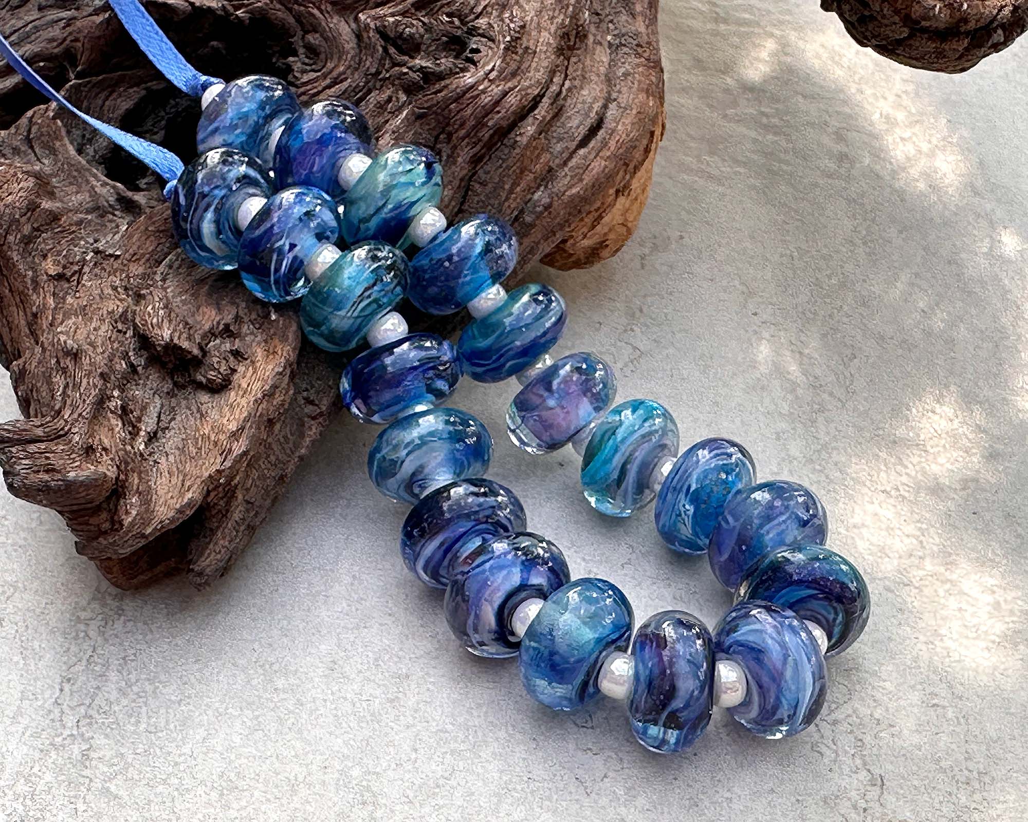 Handmade Caribbean Cove Lampwork Glass Beads Set - SRA Certified - Custom Jewelry Making Supplies for Necklaces, Bracelets & DIY Crafts