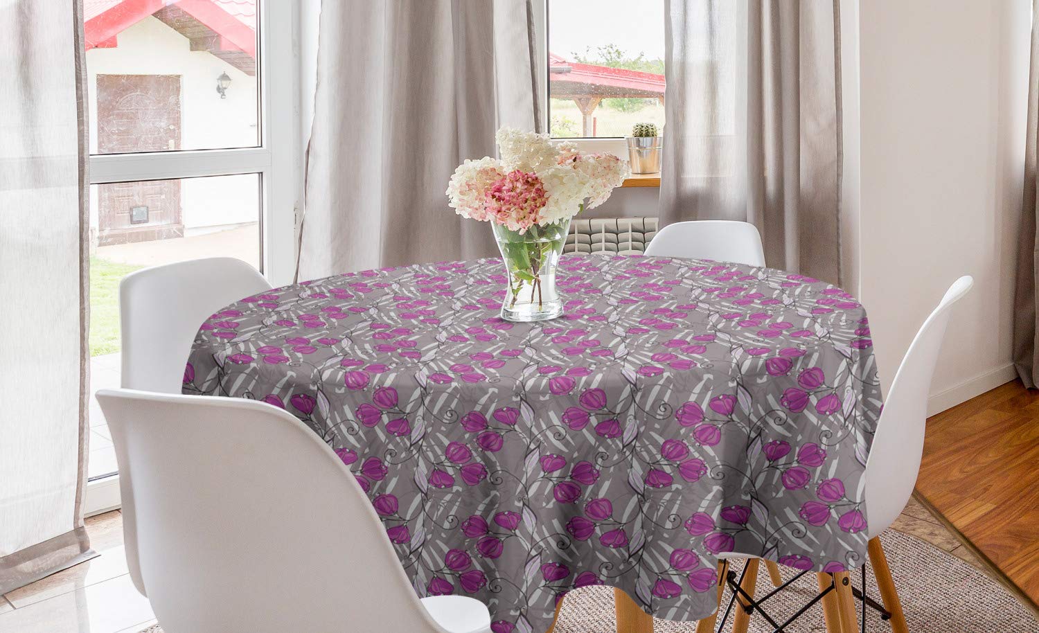 Ambesonne Floral Round Tablecloth 60