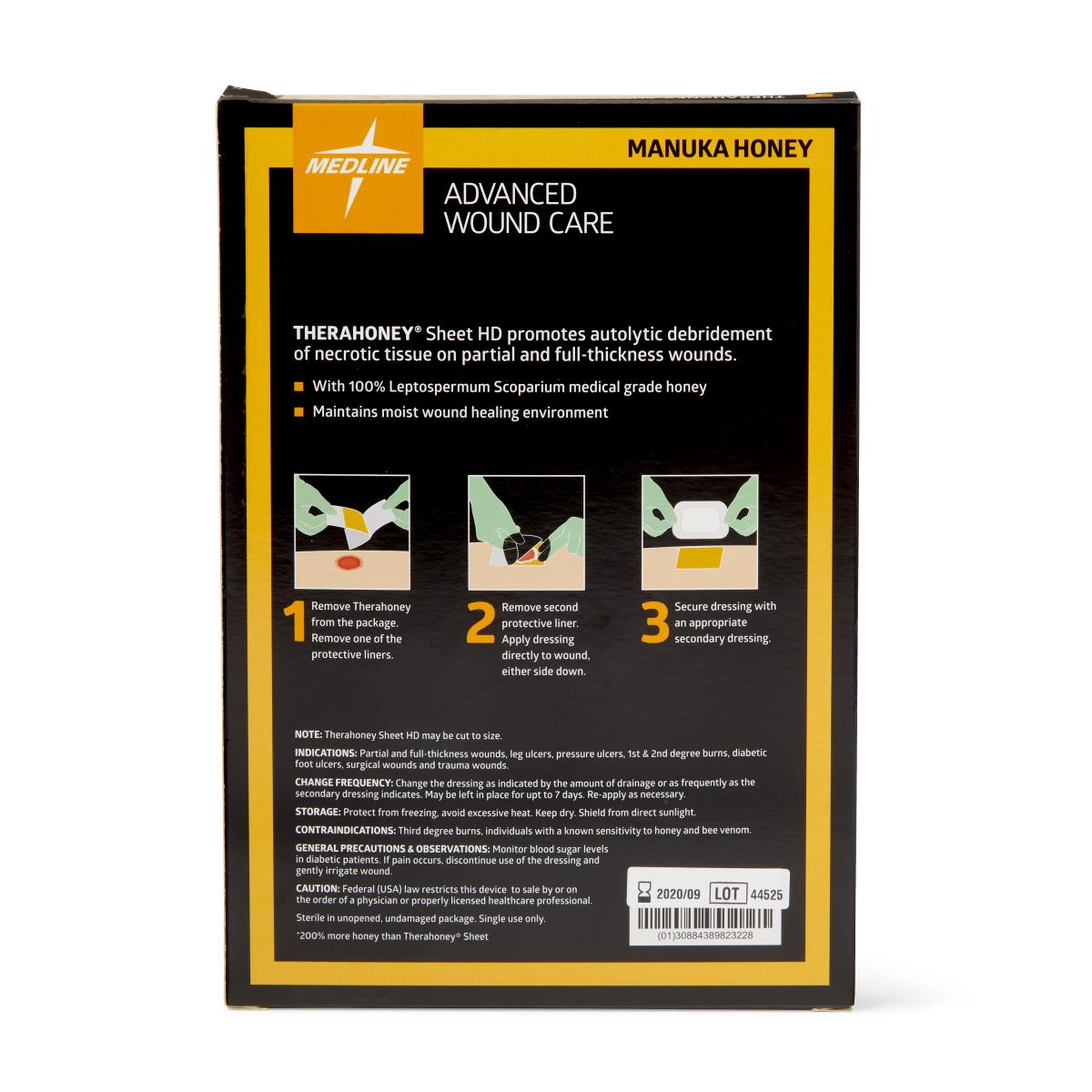 TheraHoney HD Medical Grade Honey Wound Dressings 4x5 Inches - Box of 10 Sterile Wound Care Bandages for Burns, Ulcers & Post-Surgery Healing