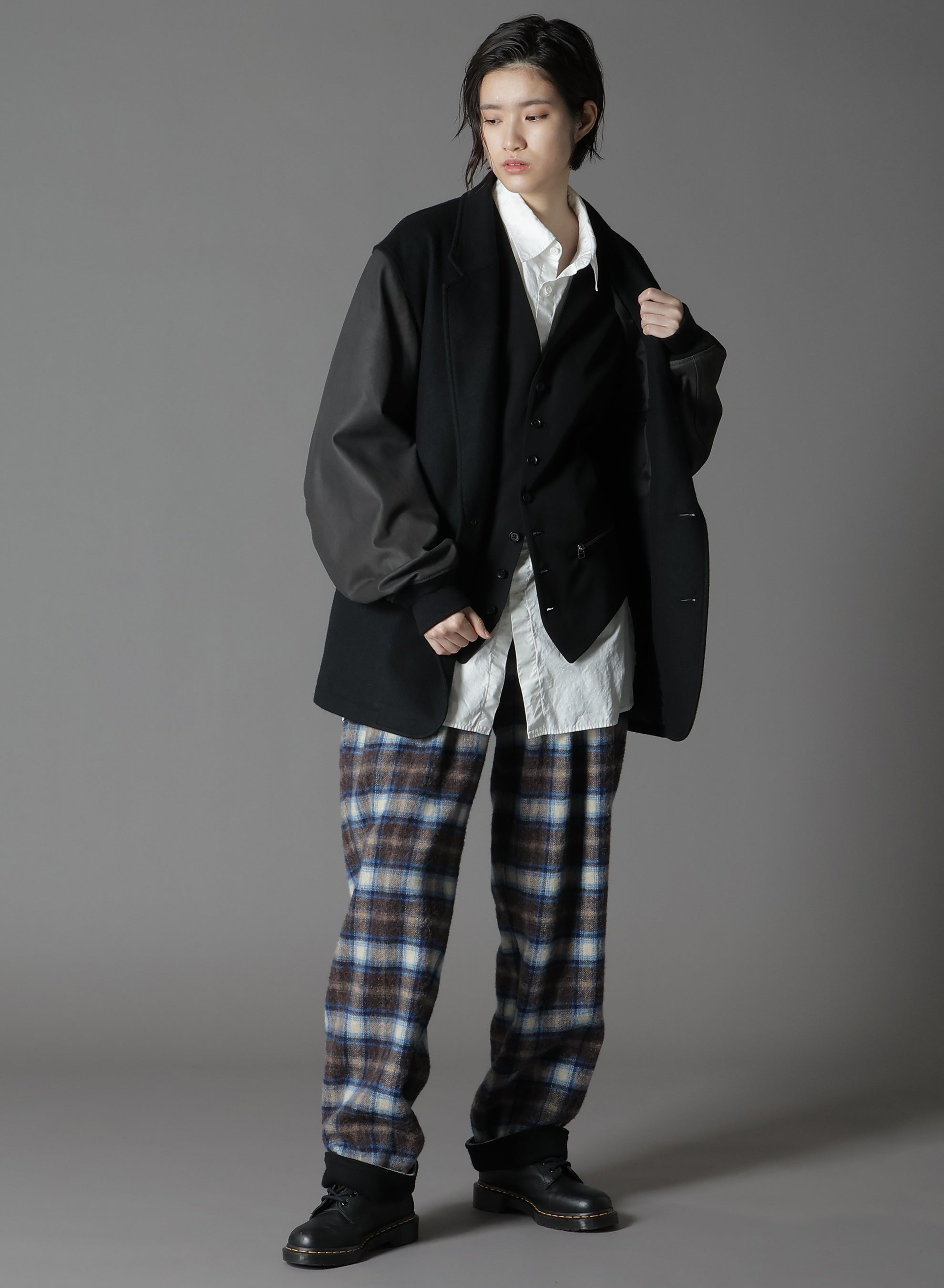 Stylish Checked Shaggy Wool Side Cut Off Pants for Women - Trendy High Waist Wide Leg Trousers for Casual Outfits & Winter Fashion