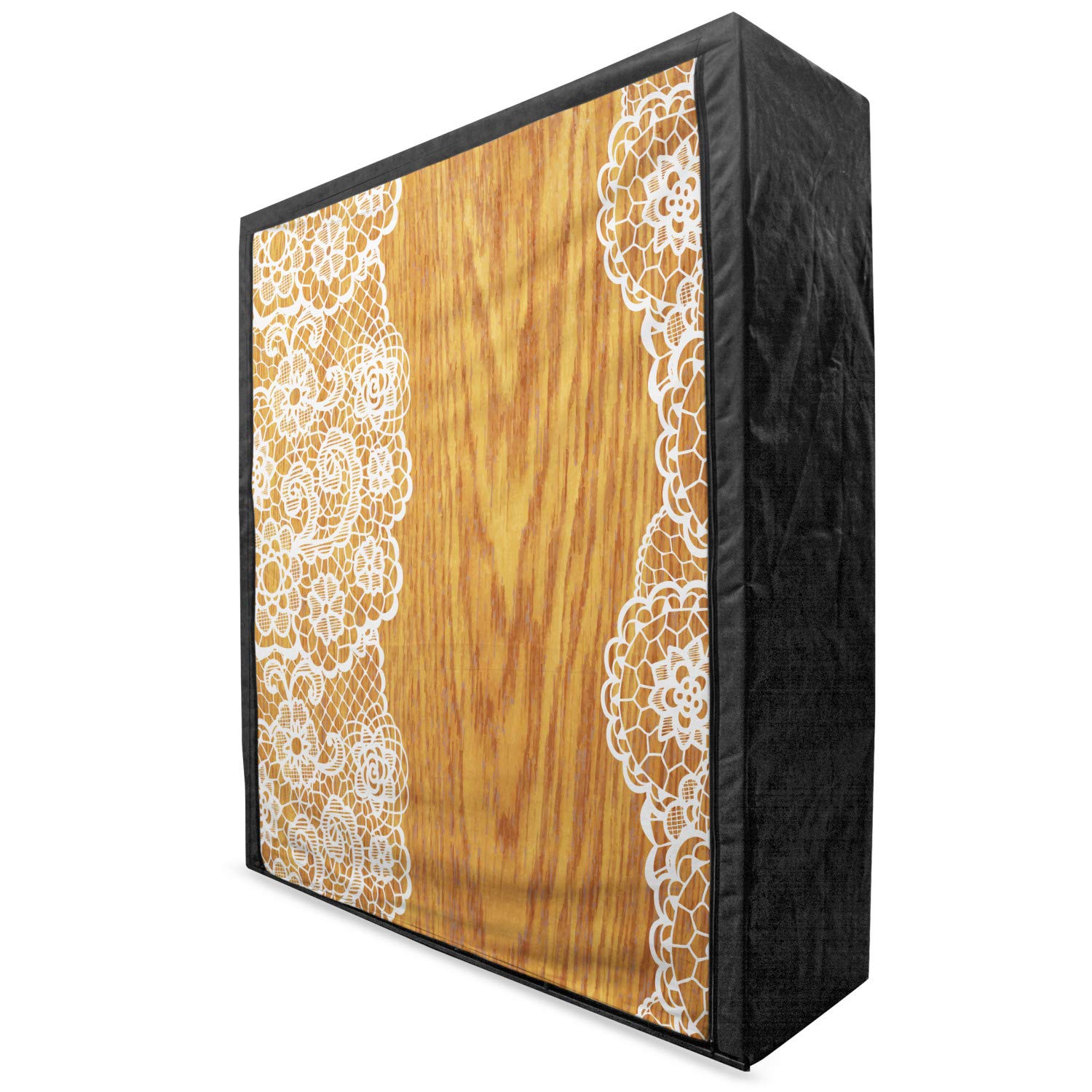 Ambesonne Vintage Portable Fabric Wardrobe - Shabby Chic Lace Pattern Wooden Rustic Background Feminine Retro Clothing Organizer with Shelves, 59 Inch, Pale Caramel White - Perfect for Bedroom, Closet, Dorm & Apartment Storage Solutions