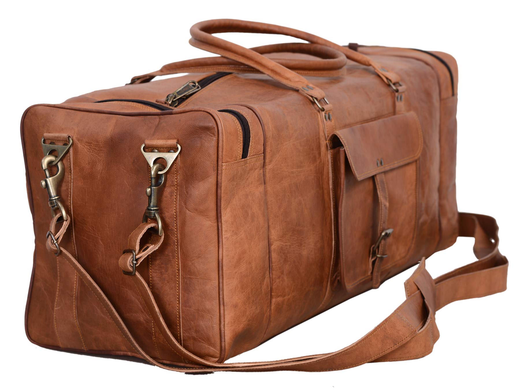 Premium 28 Inch Genuine Leather Duffel Bag - Large Travel, Gym, Sports & Overnight Weekender Bag by Komal's Passion (Brown) | Perfect for Business Trips, Weekend Getaways & Gym Workouts