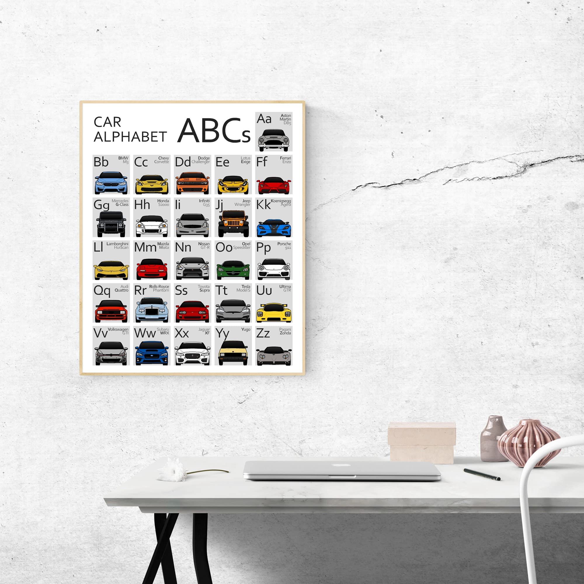 ABC Car Poster - Handmade A to Z Automotive Alphabet Print - 24x36