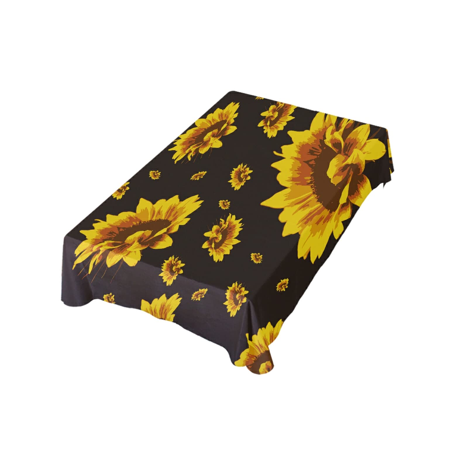 Golden Yellow Sunflowers on Black 60 x 108 Inch Oblong Tablecloth for Party, Dining Room, and Holiday Table Cloths