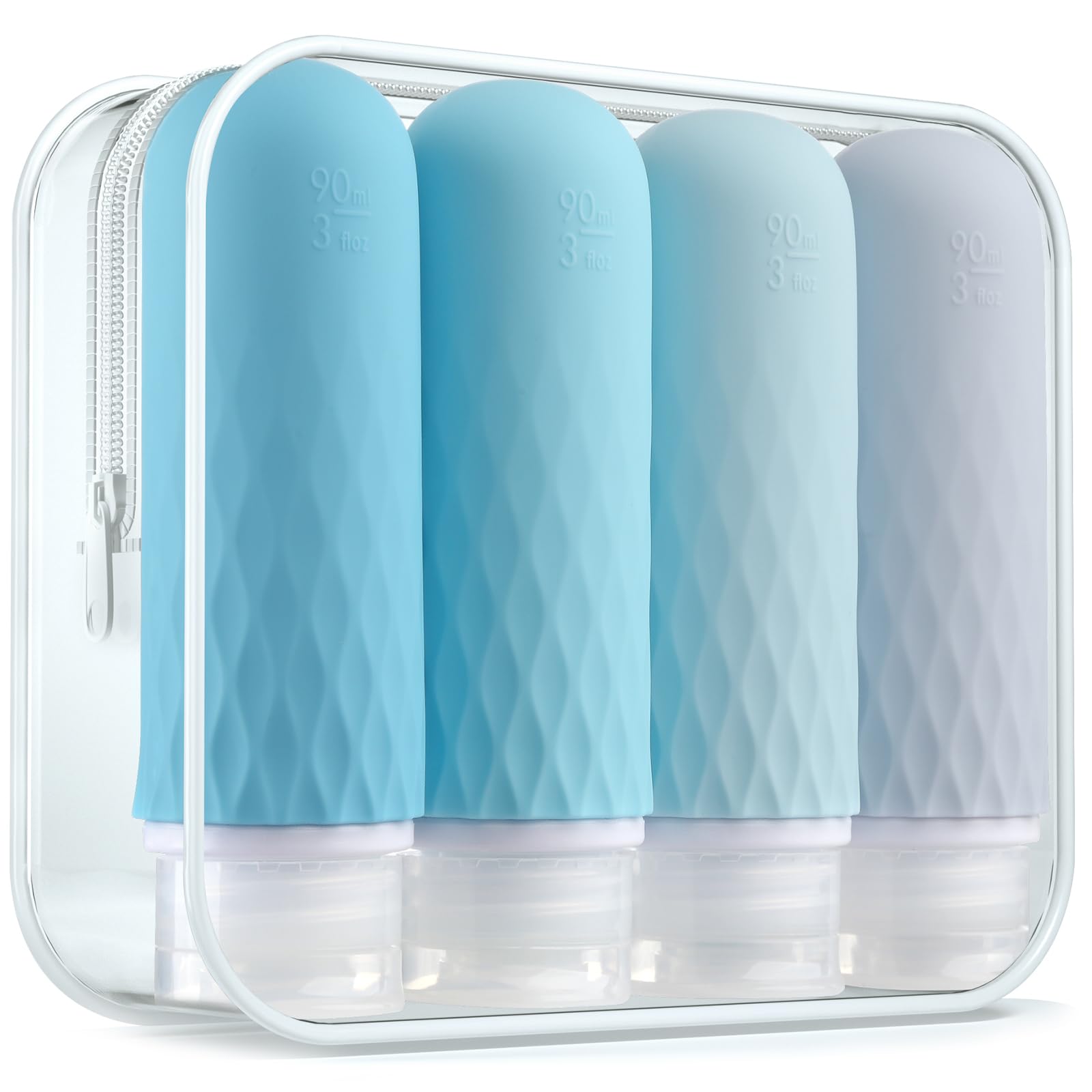 Gemice 4-Pack TSA Approved 3oz Travel Size Bottles - BPA Free Leak Proof Squeezable Toiletry Containers for Shampoo, Conditioner & Lotion | Perfect for Air Travel, Gym & Vacation Essentials