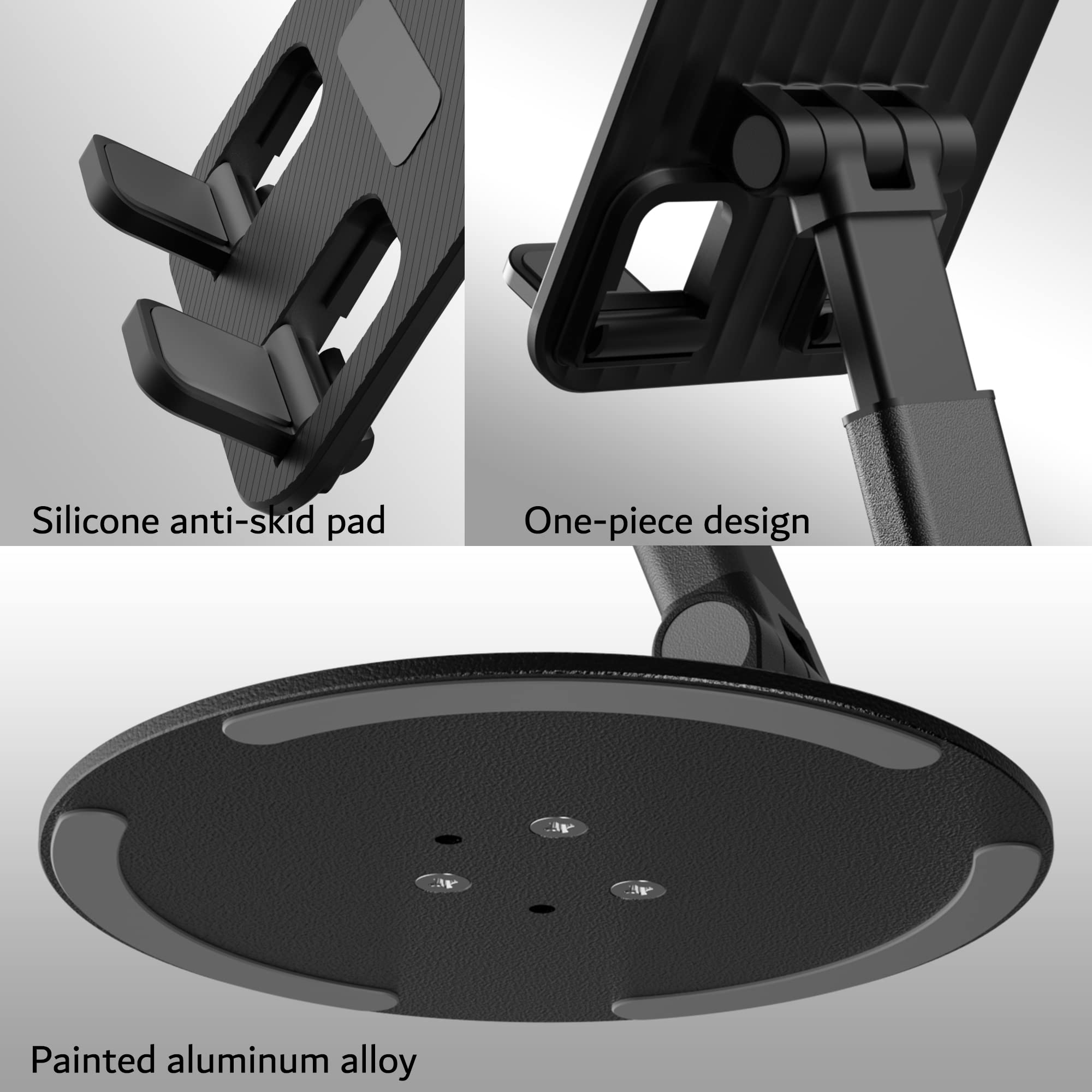 PZOZ 360° Rotating Phone Stand for Desk - Adjustable iPhone & Smartphone Holder for Video Recording, Live Streaming, and Hands-Free Viewing - Perfect for Home, Office, and Travel (Black)