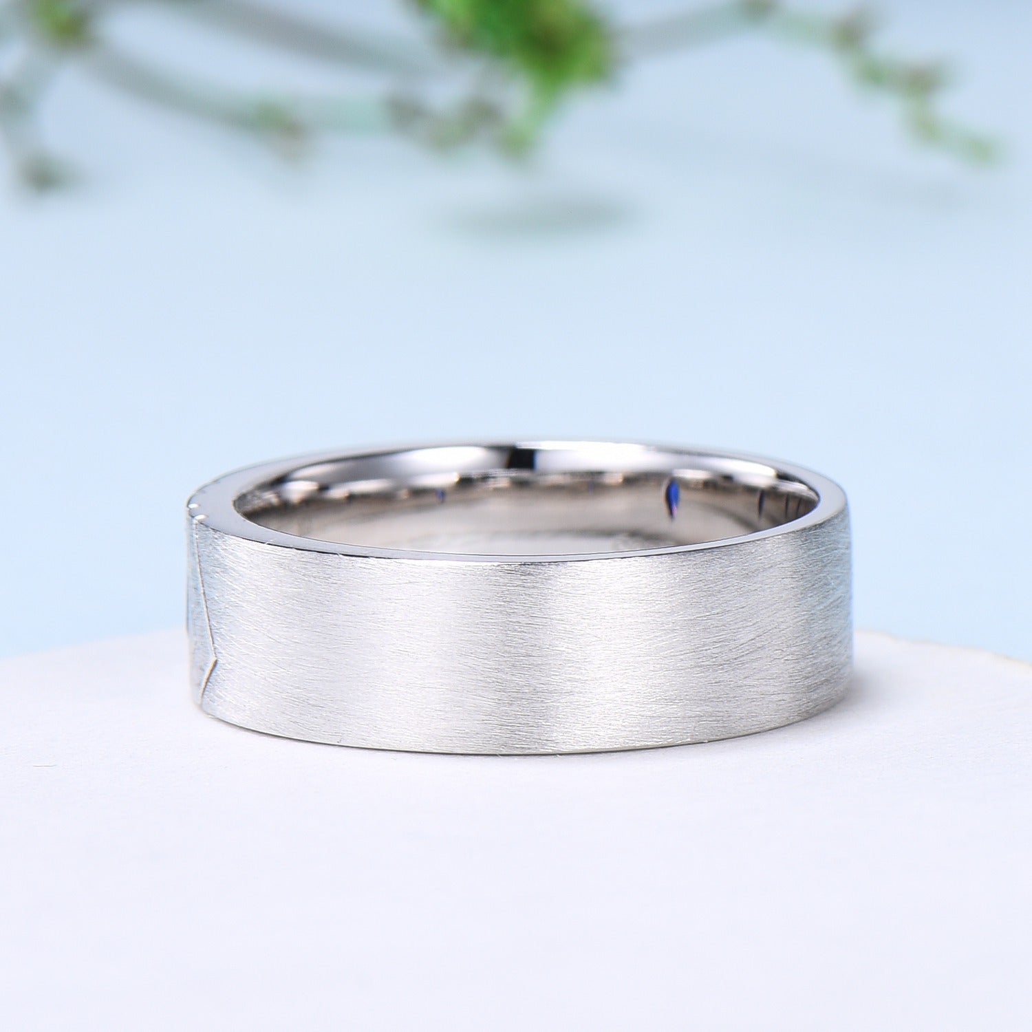 6mm Marquise Cut Sapphire Ring for Men - Vintage Brushed Finish 14K Solid White Gold Wedding Band - Unique Stackable Solitaire Ring - Perfect for Engagement, Anniversary & Everyday Wear