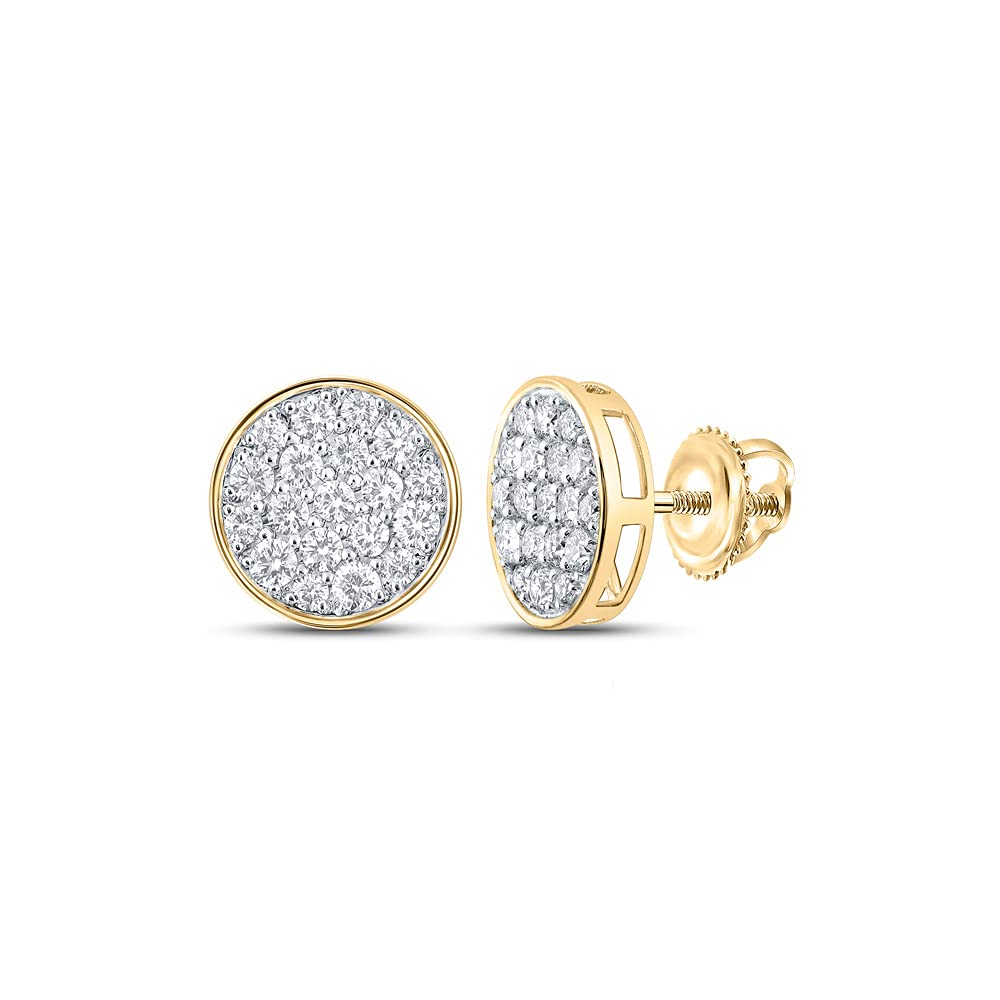 10K Yellow Gold Men's Diamond Cluster Earrings 1 CTW - Luxury Stud Earrings for Men - Perfect for Weddings, Parties & Special Occasions - Macey Worldwide Jewelry