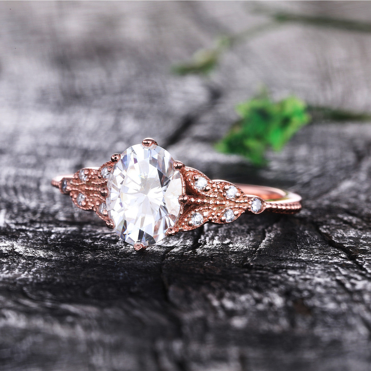 6x8mm Oval Moissanite Engagement Ring - Art Deco Rose Gold Vintage Wedding & Promise Ring for Women | Perfect for Proposals, Anniversaries, and Special Occasions