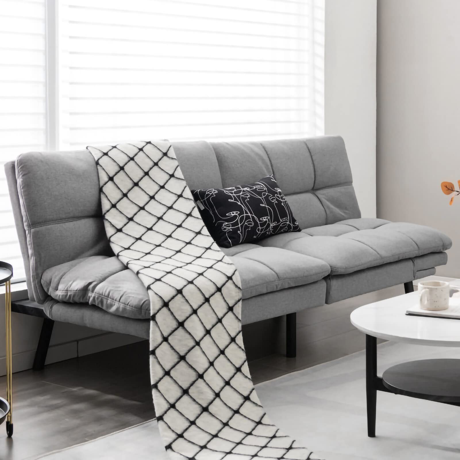 Modern Adjustable Armrest Memory Foam Futon Sofa Bed - Convertible Sleeper Couch with Removable Cover, Gray Loveseat for Small Spaces | Living Room, Guest Room & Studio Apartment Furniture