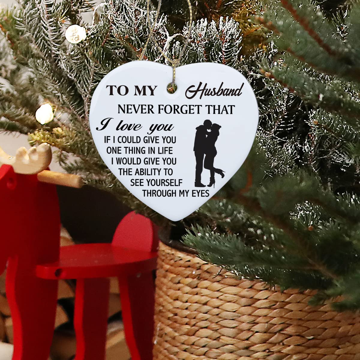 Personalized 'To My Husband' Ceramic Heart Ornament - 3 Inch Keepsake Gift for Anniversary, Valentine's Day & Christmas - Romantic Home Decor for Bedroom, Office or Christmas Tree