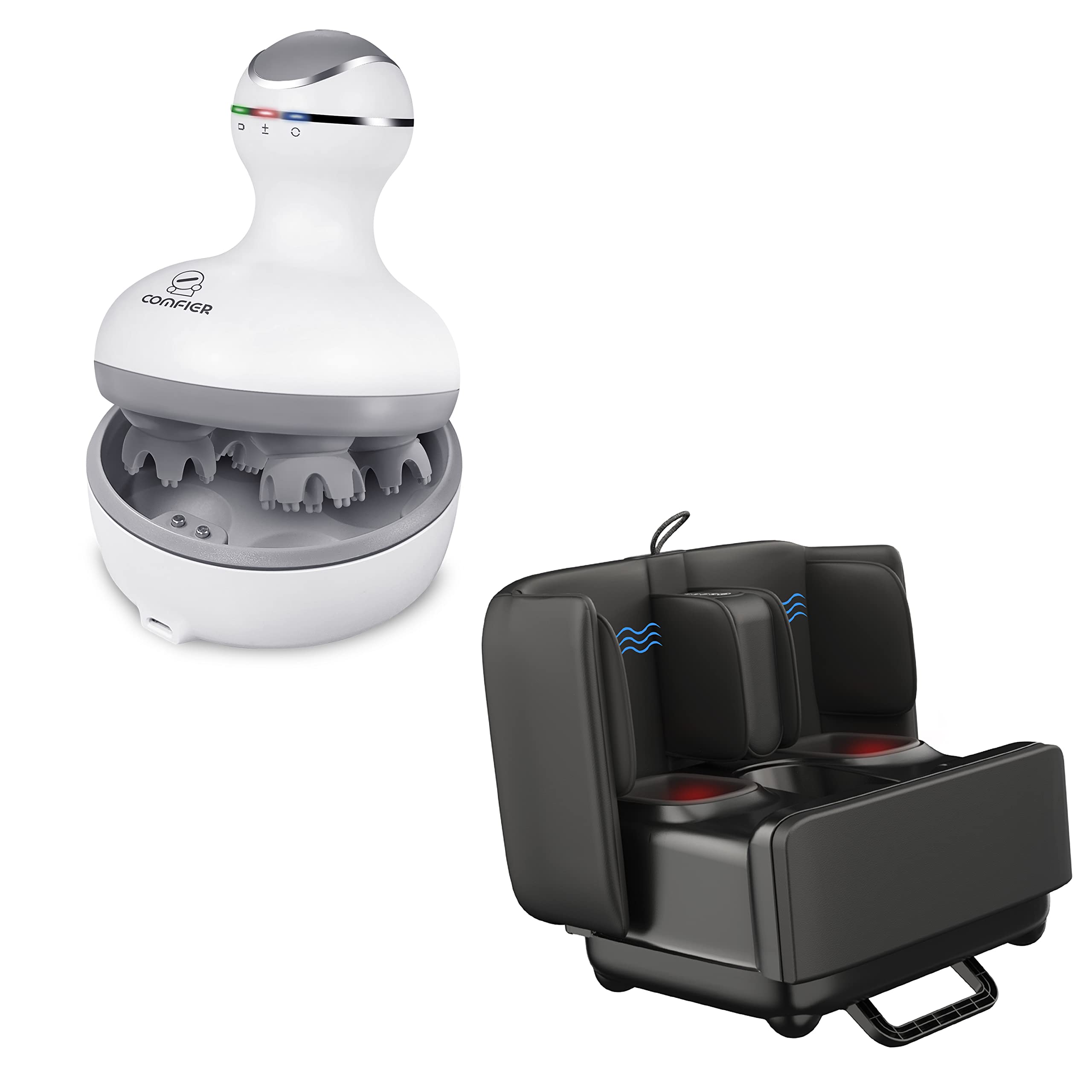 COMFIER 2-in-1 Shiatsu Foot Massager with Heat & Ottoman Foot Rest - Kneading, Vibration, Compression Massage for Feet, Ankles, Calves & Legs - Relieve Muscle Pain & Fatigue - Perfect for Home, Office & Post-Workout Recovery