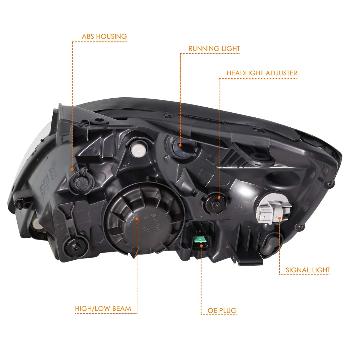 PM PERFORMOTOR Direct Replacement Headlight Assembly for 2006-2008 Kia Rio 5 - Black Housing Clear Corner Headlights | Perfect for Night Driving & Car Upgrades