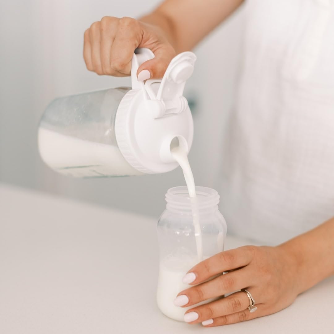 Ford & Row 32 oz White Breast Milk Pitcher - Formula Mixing & Storage Container with Mason Jar Pour Spout Lid - Perfect for Fridge Storage, Baby Feeding & Formula Preparation at Home