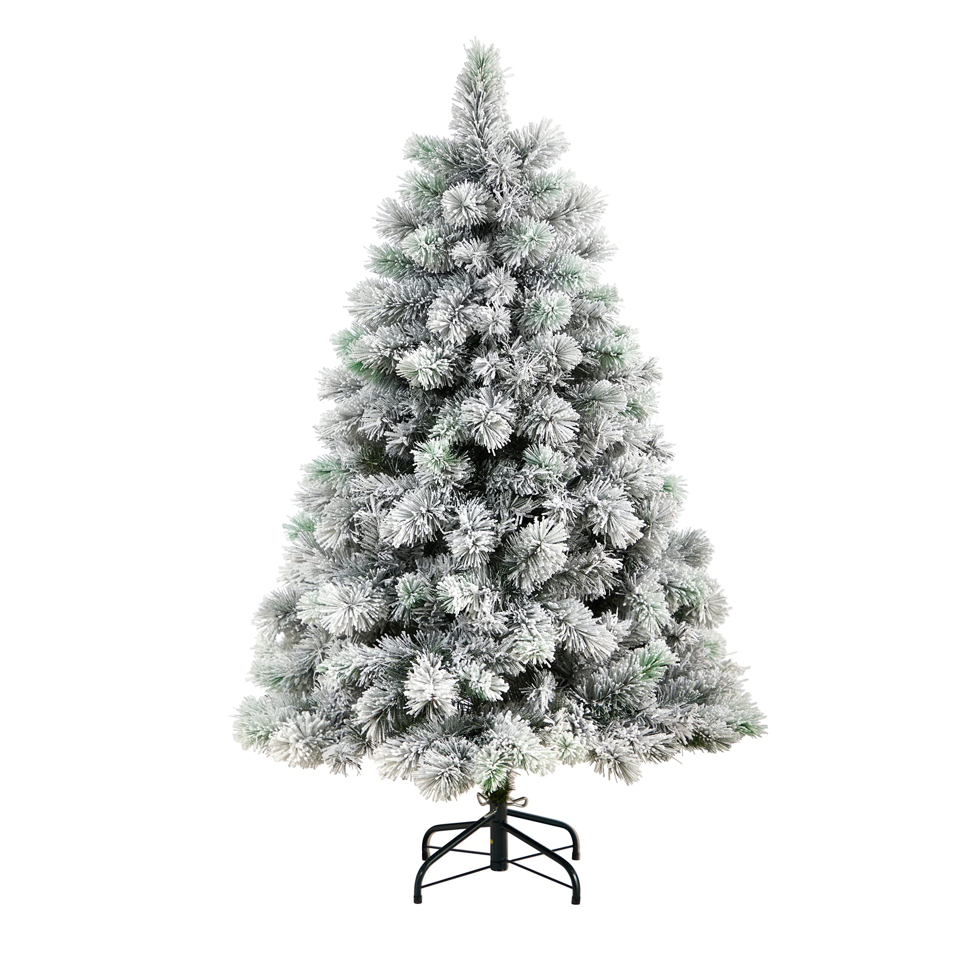Nearly Natural 5ft Flocked Oregon Pine Artificial Christmas Tree with 200 Clear Lights & 347 Bendable Branches | Perfect for Home, Office, and Holiday Decorations