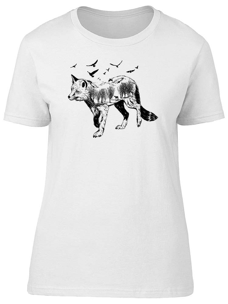 Women's Fox Sketch T-Shirt - Beautiful Landscape Art Print Tee for Casual Wear, Outdoor Adventures & Nature Lovers