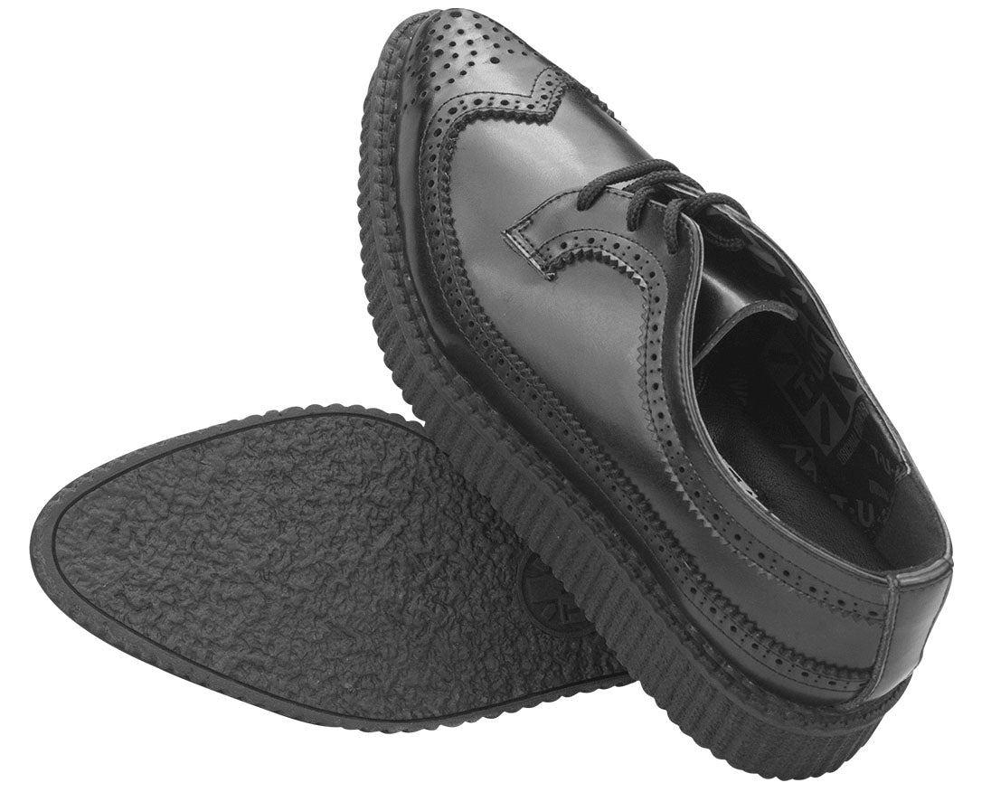 T.U.K Black Leather Brogue Pointed Wing Creeper Shoes - Punk Gothic Vintage Style for Men & Women - Perfect for Concerts, Parties & Alternative Fashion