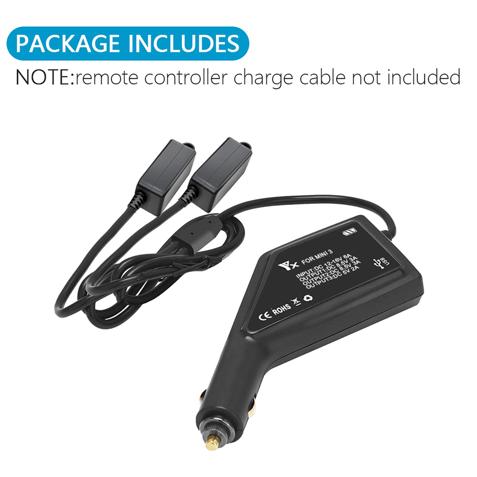 DJI Mini 3 Pro Drone Smart Car Charger - Dual USB Port Fast Charging Adapter for DJI RC Remote & Batteries | Perfect for Road Trips & Outdoor Drone Photography