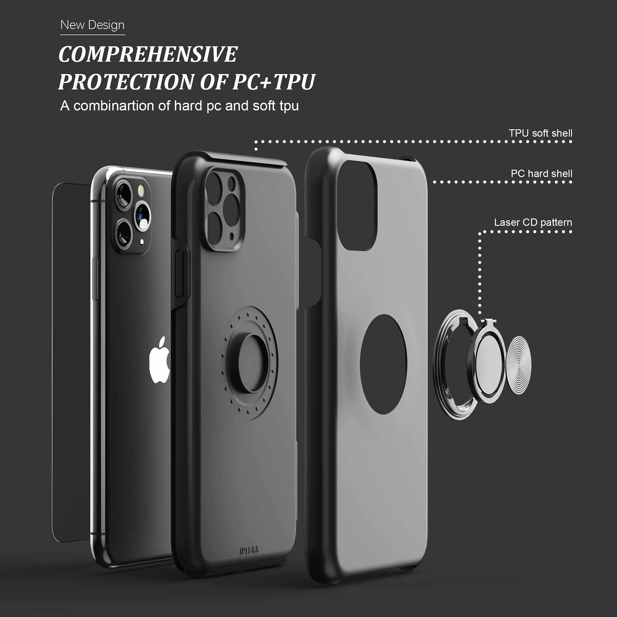 Premium iPhone 11 Pro Max Case with Tempered Glass Screen Protector - 2-in-1 Slim Protective Cover with Magnetic Kickstand (Black) | Shockproof Phone Case for Work, Travel & Outdoor Activities