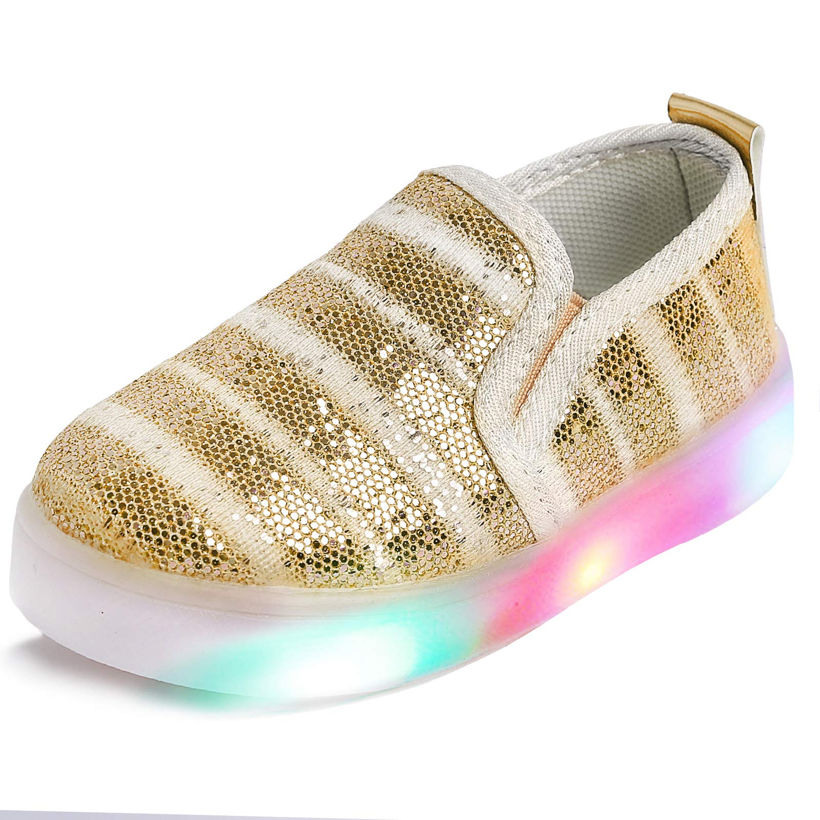 Toddler Girl's Light Up LED Shoes - Glitter Slip On Loafers for Party & Play