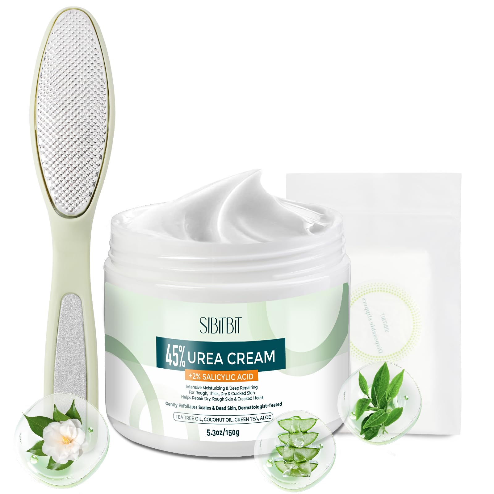 Urea Cream 45% with 2% Salicylic Acid - Maximum Strength Foot Moisturizer for Dry Cracked Heels, Hands & Feet - Dead Skin & Callus Remover - 5.29 oz with Foot Files & 10 Pairs Foot Mask Covers - Ideal for Pedicures, Foot Care & Cracked Heel Treatment
