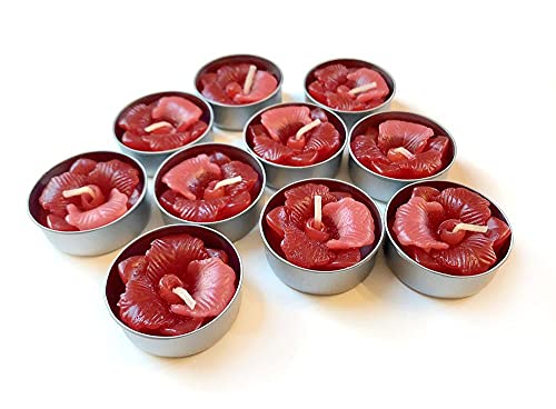 Tropical Flower Tealight Candles - 10 Pack for Weddings & Parties (Red Orchid)