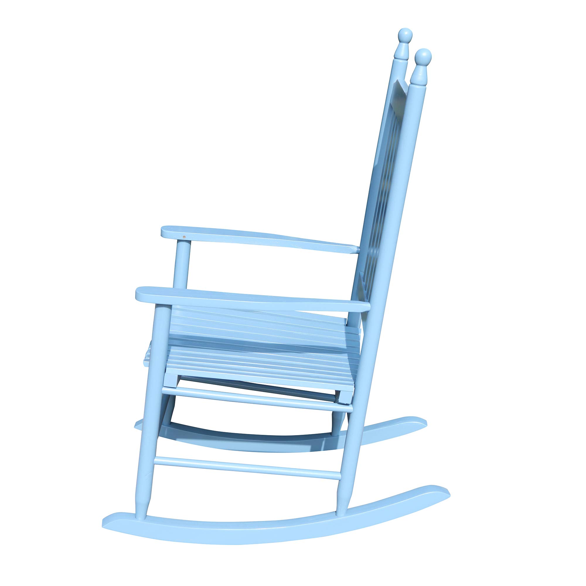 Knocbel Solid Wood Rocking Chair - Comfortable Porch Rocker with Slatted Backrest & Seat - Indoor/Outdoor High-Back Lounge Chair for Patio, Balcony, Lawn & Pool Deck - 280lbs Weight Capacity - Blue - Perfect for Relaxing, Reading & Enjoying Outdoor Spaces
