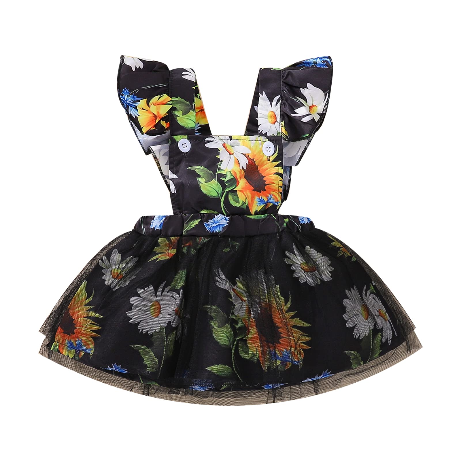 Adorable Baby Girls Sunflower Print Tutu Mesh Dress - Summer Sleeveless Backless Princess Dress for Parties, Photos & Special Occasions