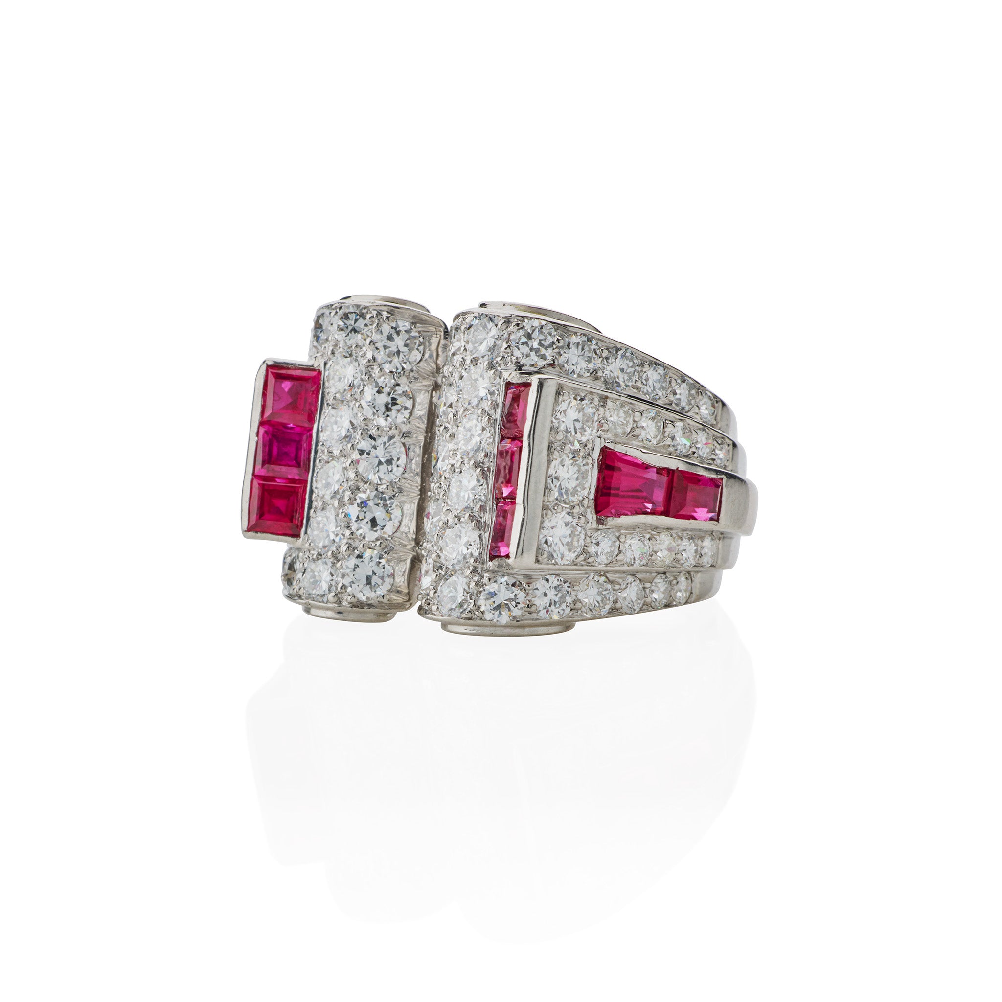 Vintage Art Moderne Platinum Ring with Ruby & Diamond - Elegant Jewelry for Weddings, Anniversaries & Special Occasions