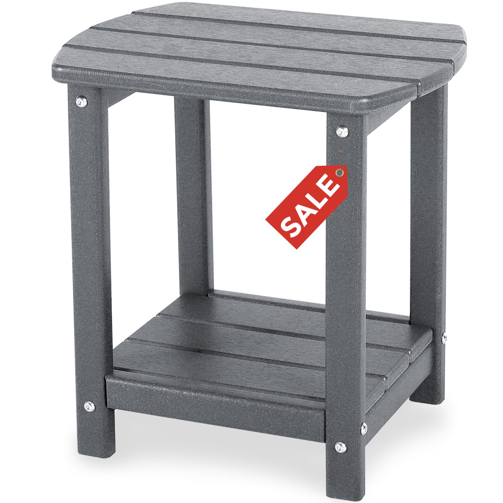 Adirondack Square Outdoor Side Table - 2-Tier Storage Patio End Table, Durable HDPE Material for Backyard, Pool, Porch, Garden & Lawn (Grey) - Perfect for Outdoor Relaxation, Entertaining & Drinks