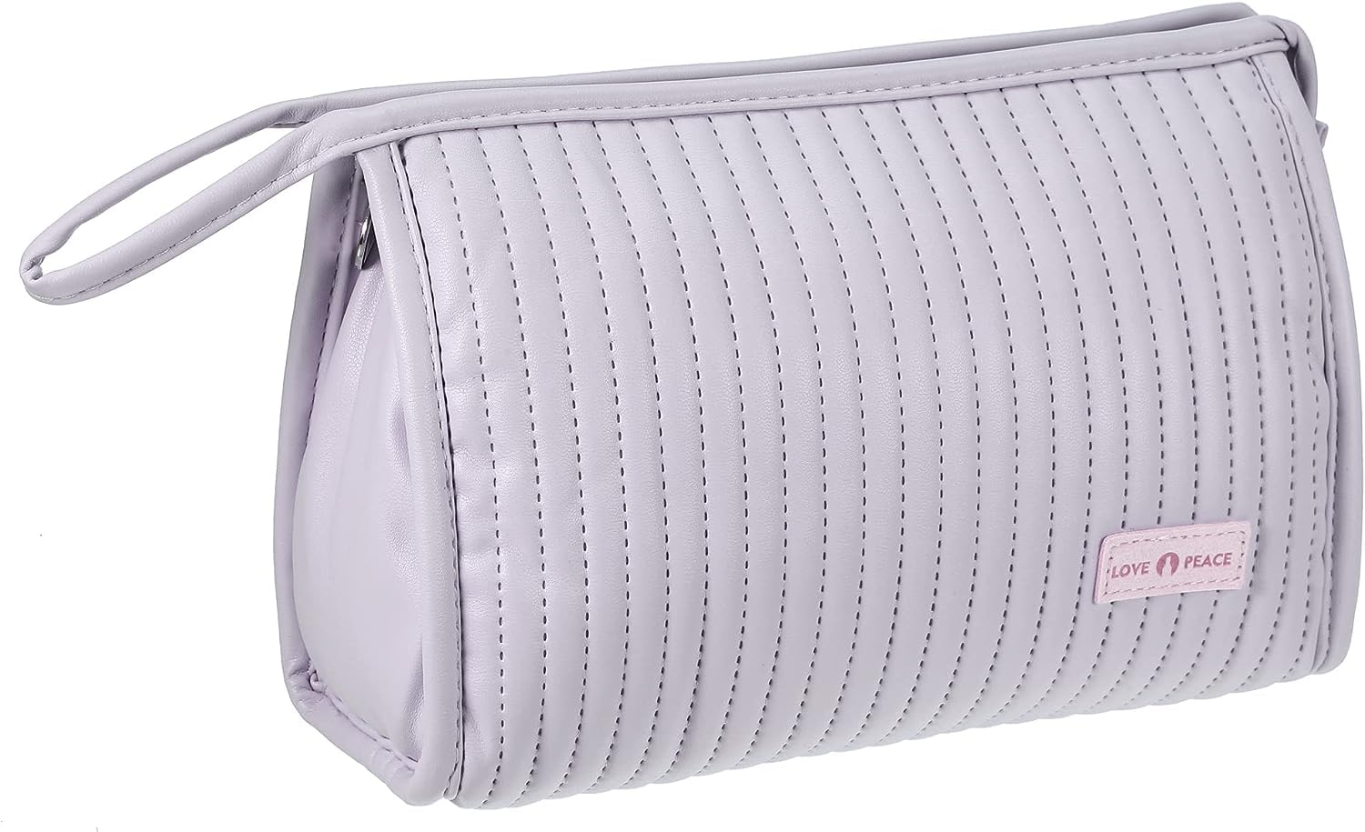 CoolKraft PU Leather Makeup Bag - Large Cosmetic Travel Organizer with Brush Holder, Toiletry Case for Women (Light Grey) | Perfect for Travel, Gym & Daily Beauty Storage