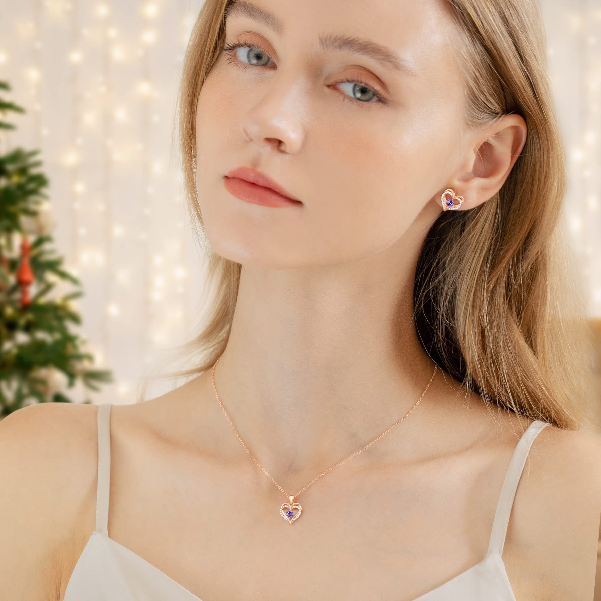 925 Sterling Silver Heart Necklace & Earrings Set for Women - Elegant Jewelry Gift for Anniversary, Birthday, Christmas - Perfect for Date Nights, Parties & Special Occasions