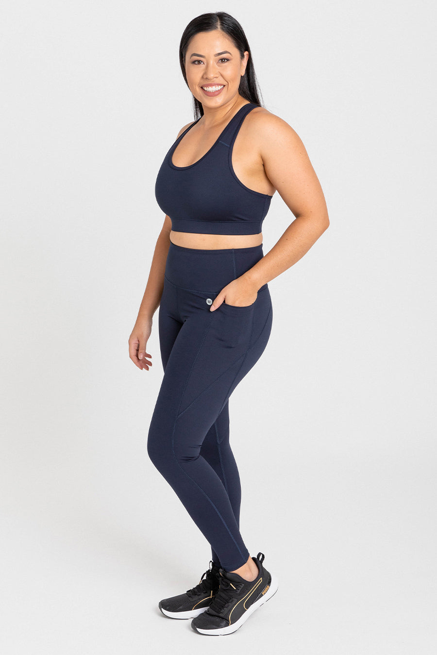 High Waist Yoga Leggings for Women - Navy Blue Workout Running Training Pants - Perfect for Gym, Pilates & Lounge Wear