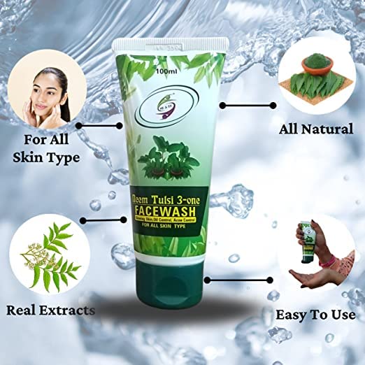 Neem, Tulsi & Aloe Vera Face Wash for Acne-Prone & Oily Skin | Oil Control | Paraben & Sulfate Free | 100ml (Pack of 2) | Gentle Cleanser for Pimple-Free Skin | Perfect for Daily Skincare Routine & Breakout Prevention