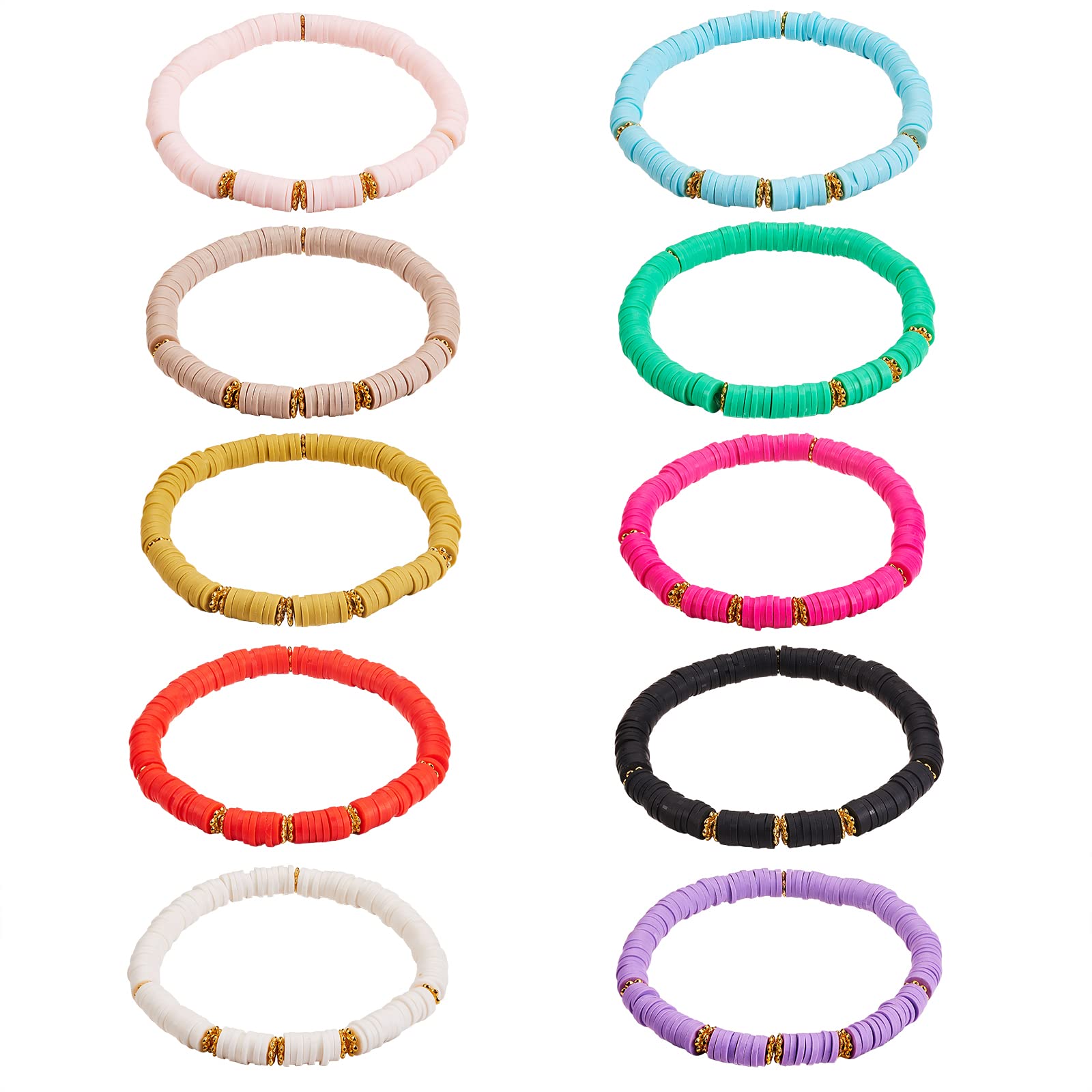Ornaland 10 Pcs 10 Colors Heishi Surfer Stretch Bracelet Set - Polymer Clay Beaded Bohemian Jewelry for Women - Perfect for Summer, Beach, Festival & Boho Fashion Accessories
