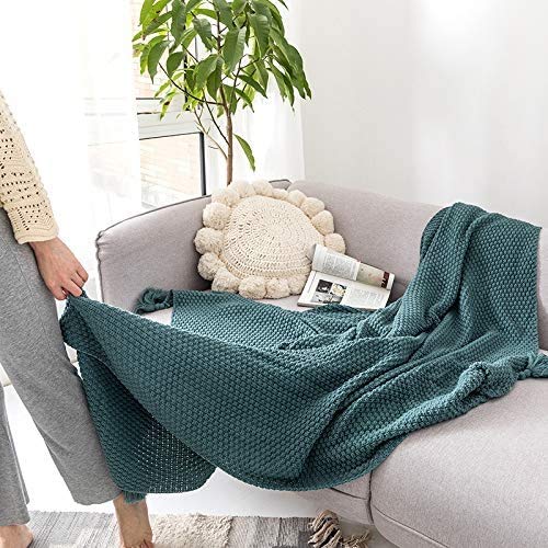 GYROHOME Soft Premium Throw Blanket with Handmade Tassels - 71x79in (180x200cm) Light Green - Cozy Blanket for Couch, Bed, Sofa, Beach & Picnic - Perfect for Lounging, Travel & Outdoor Activities