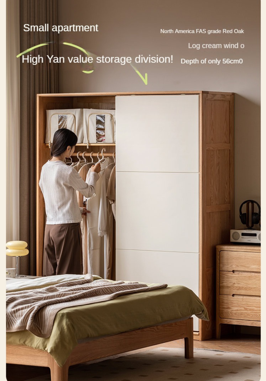 Solid Oak Wood Sliding Door Wardrobe Closet - Modern Storage Solution for Bedroom, Living Room & Office Organization