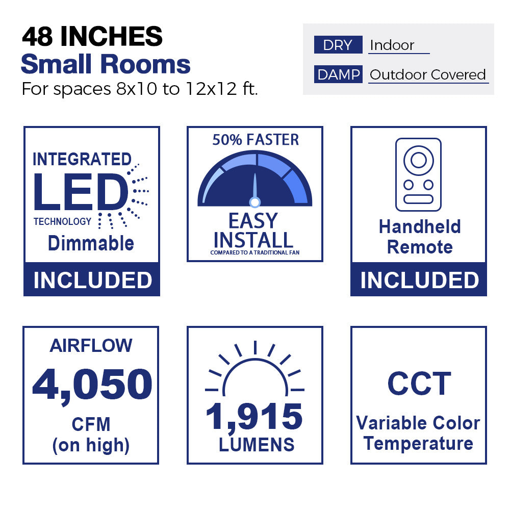 Bretton 48 Inch Smart Outdoor Ceiling Fan with Remote Control - Dimmable LED Light, Weather Resistant, Energy Efficient - Perfect for Patio, Deck, Gazebo and Backyard
