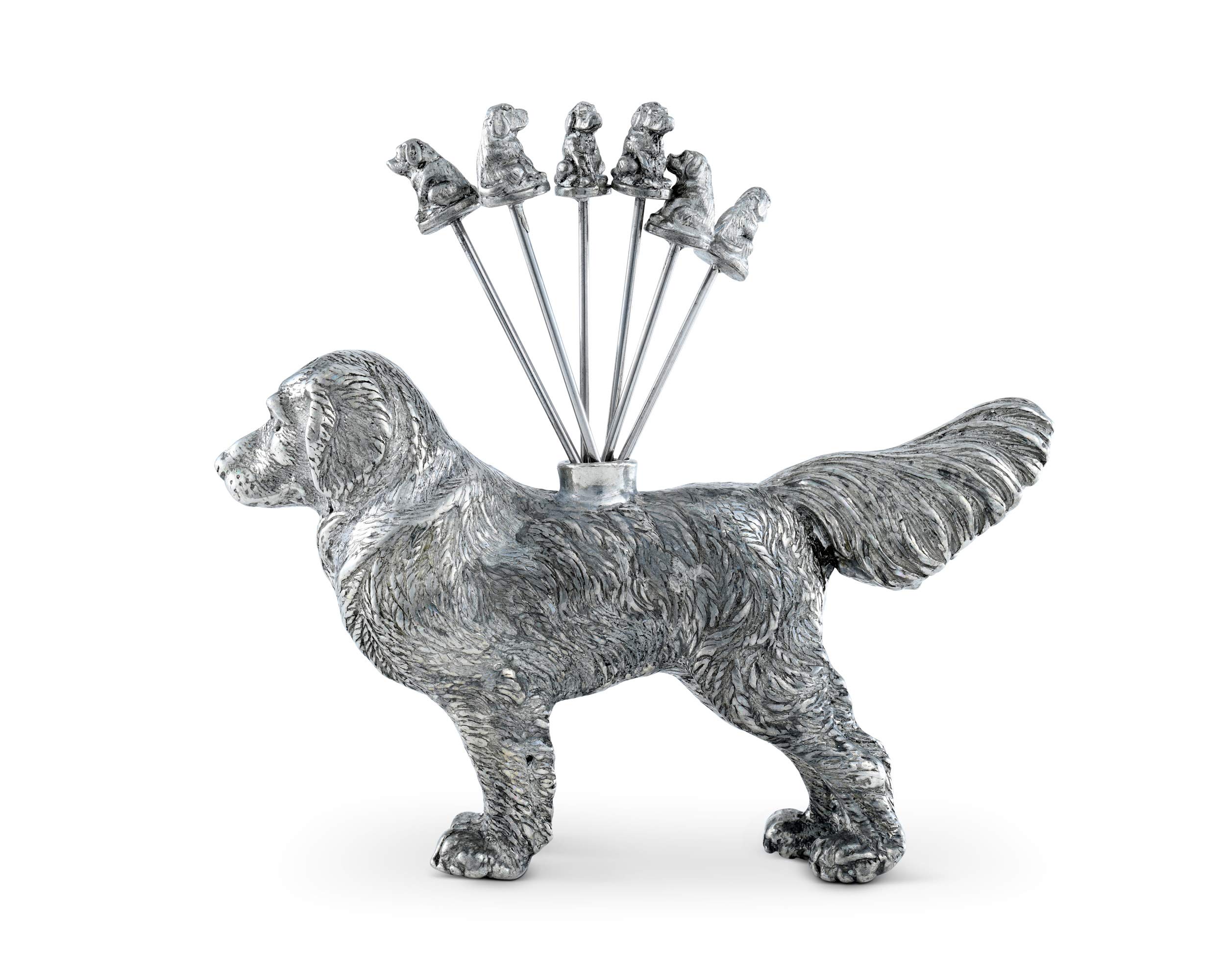 Vagabond House Stainless Steel Dog-Themed Cocktail Picks Set - 6 Pewter Retriever Skewers for Cheese, Olives & Fruit (4 inch) | Perfect for Parties, Home Bars & Entertaining