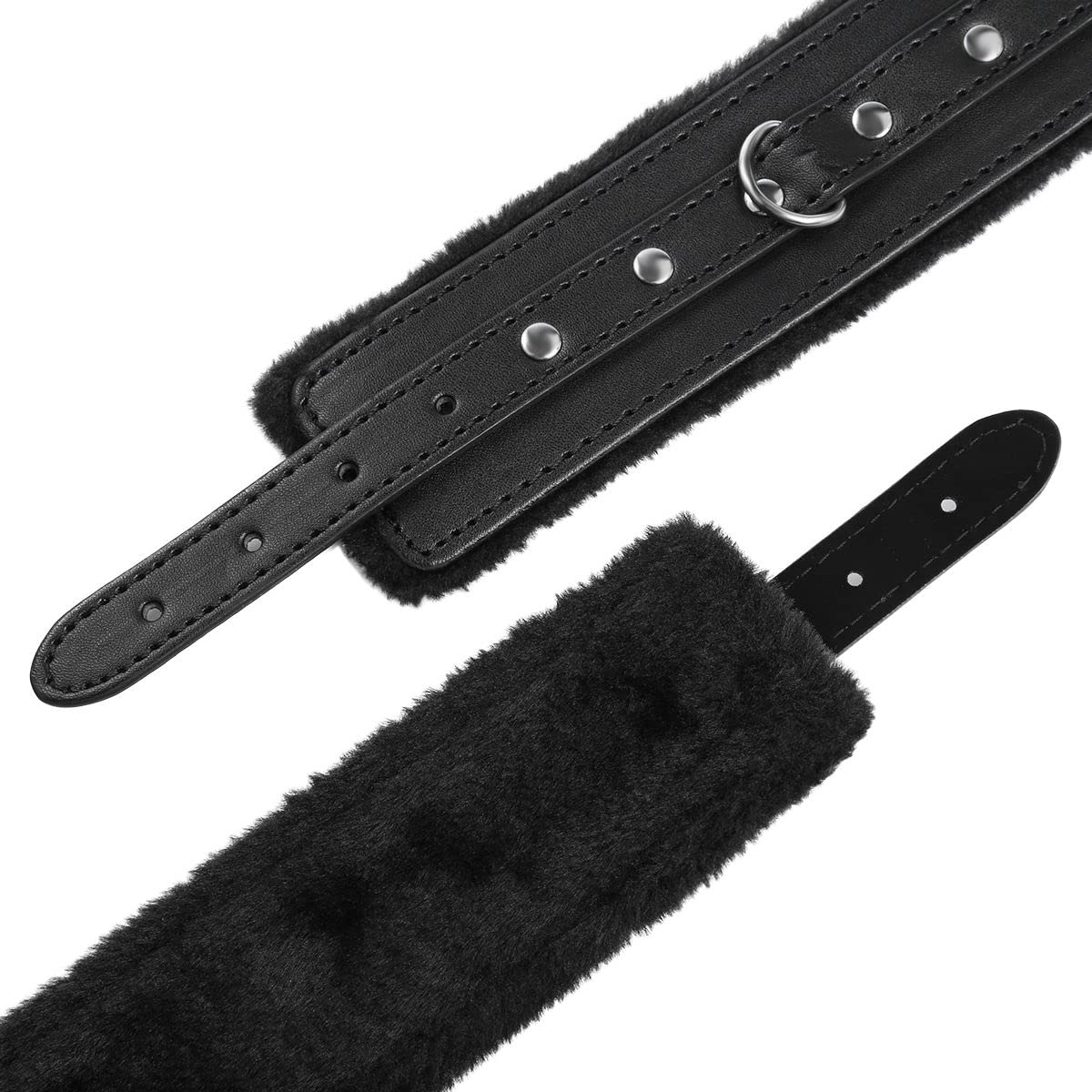 Punk Goth Leather Handcuffs with Soft Plush Lining - Adjustable Wrist Cuffs for Men & Women, Detachable Role Play Accessories for BDSM, Bedroom Yoga, Fitness & Exercise - by iZEN